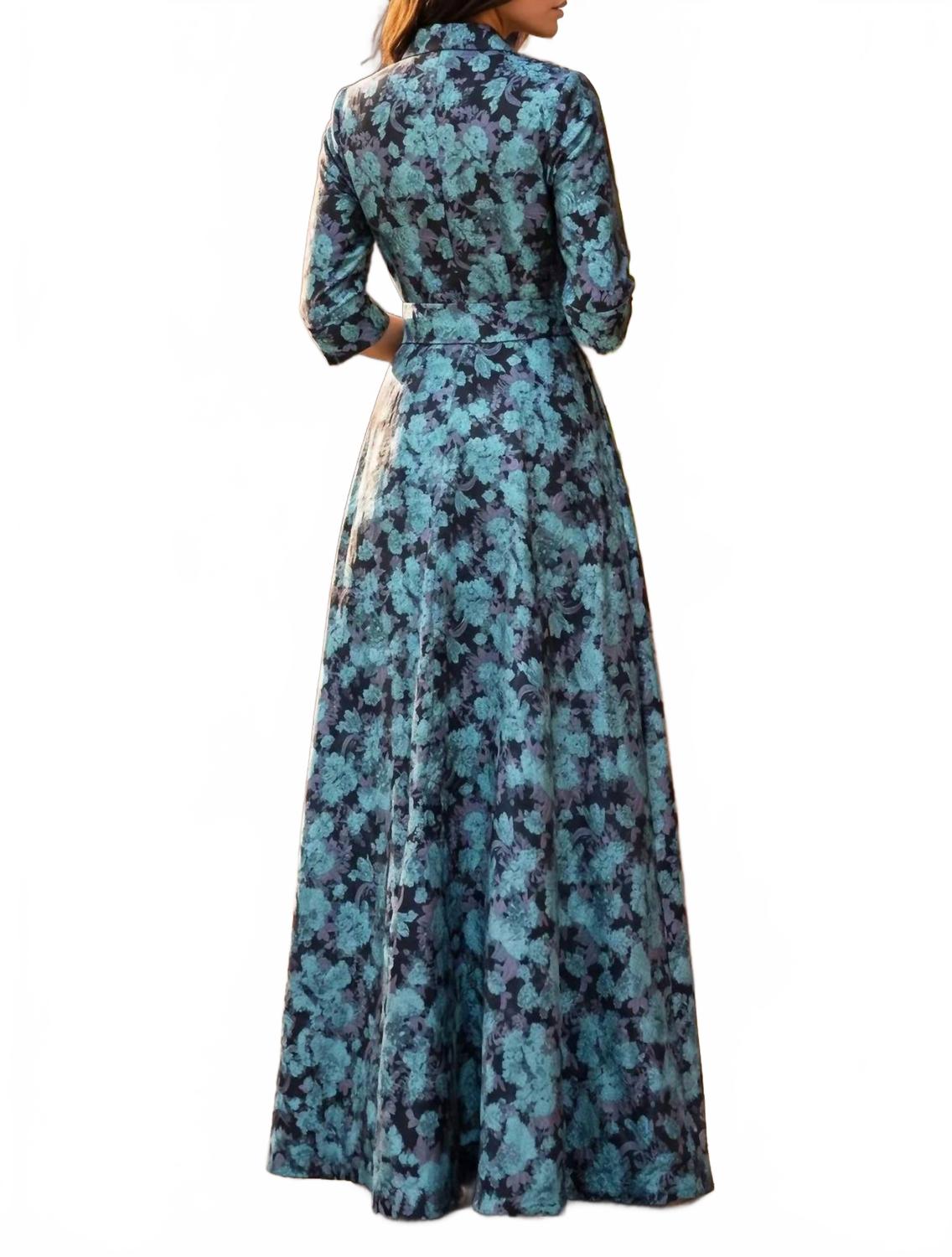 Formal Shirt Collar Printed Evening Gown In Dark Lilac