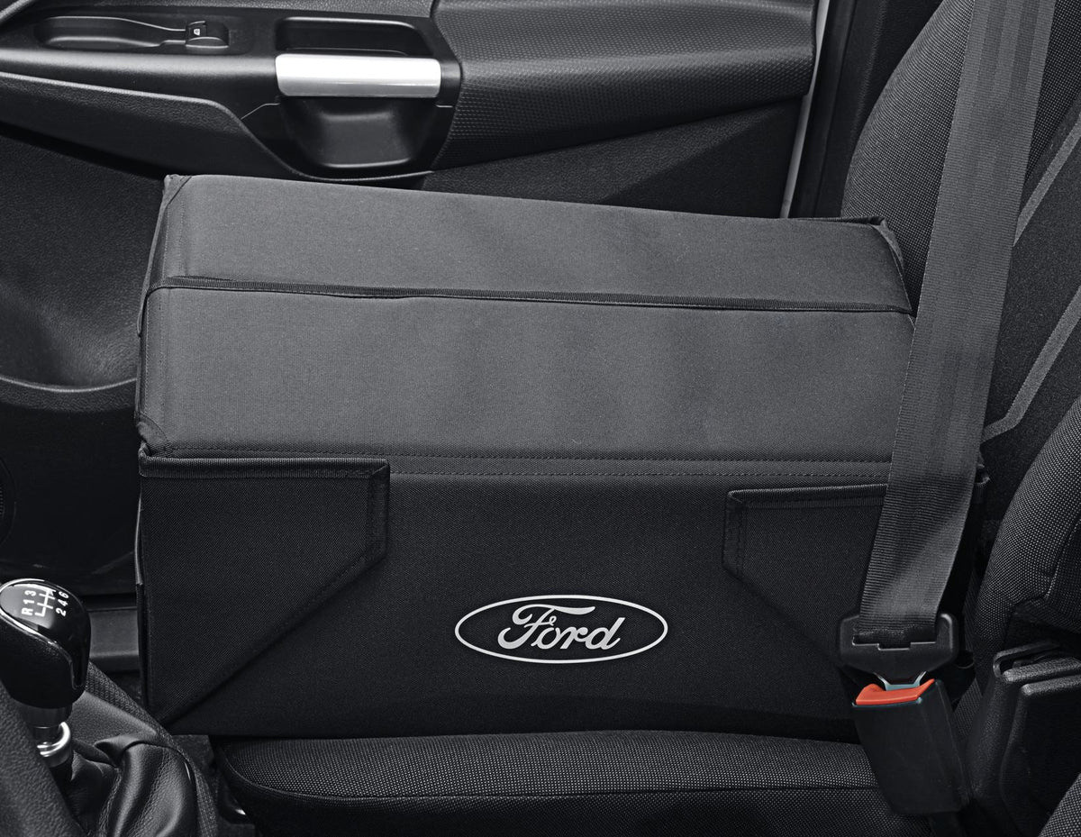 FABRIC TRANSPORT ORGANISER BOX FOLDABLE BLACK WITH WHITE FORD OVAL ON BOTH SIDES
