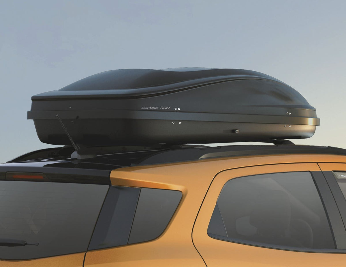 G3* ELEGANCE EUROPE 330L ROOF BOX LOCKABLE DUAL OPENING EMBOSSED MATT BLACK