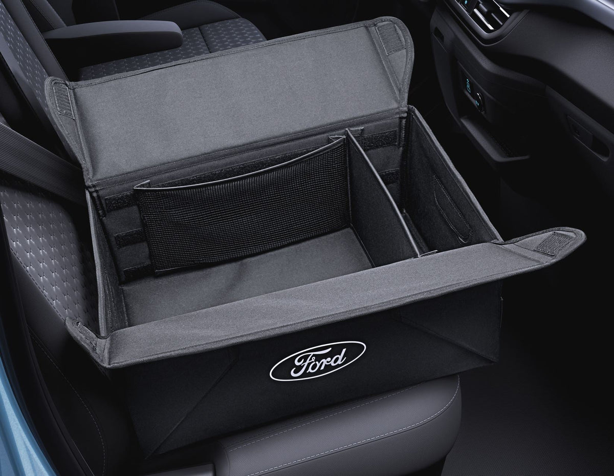 FABRIC TRANSPORT ORGANISER BOX FOLDABLE BLACK WITH WHITE FORD OVAL ON BOTH SIDES