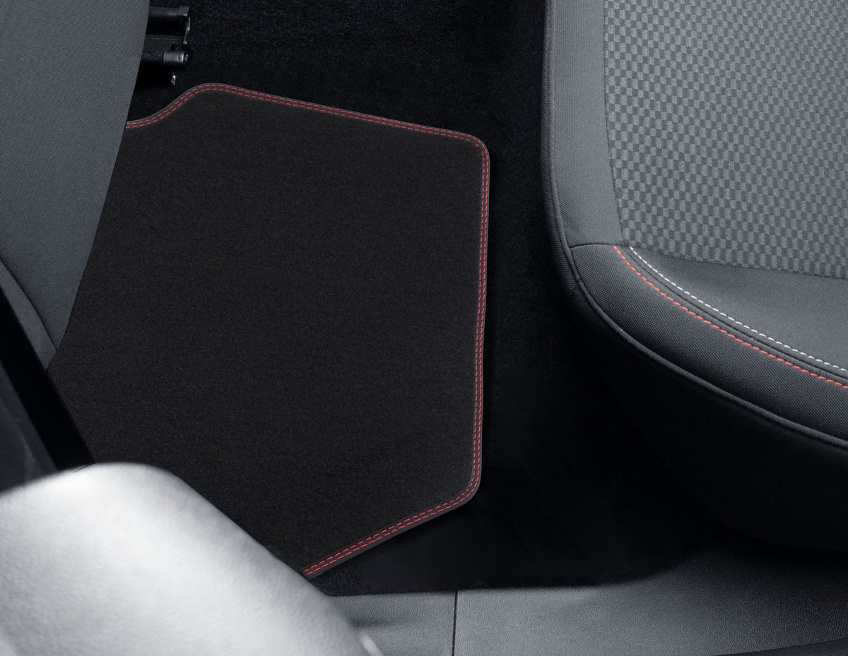 FIESTA PUMA REAR VELOUR CARPET FLOOR MATS CONTOURED BLACK WITH RED STITCHING 2017-ONWARDS