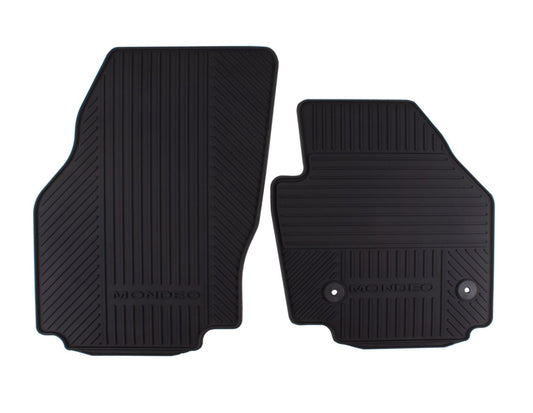 MONDEO FRONT RUBBER FLOOR MATS ALL-WEATHER CONTOURED BLACK WITH MODEL LOGO 2012-2014 1806113