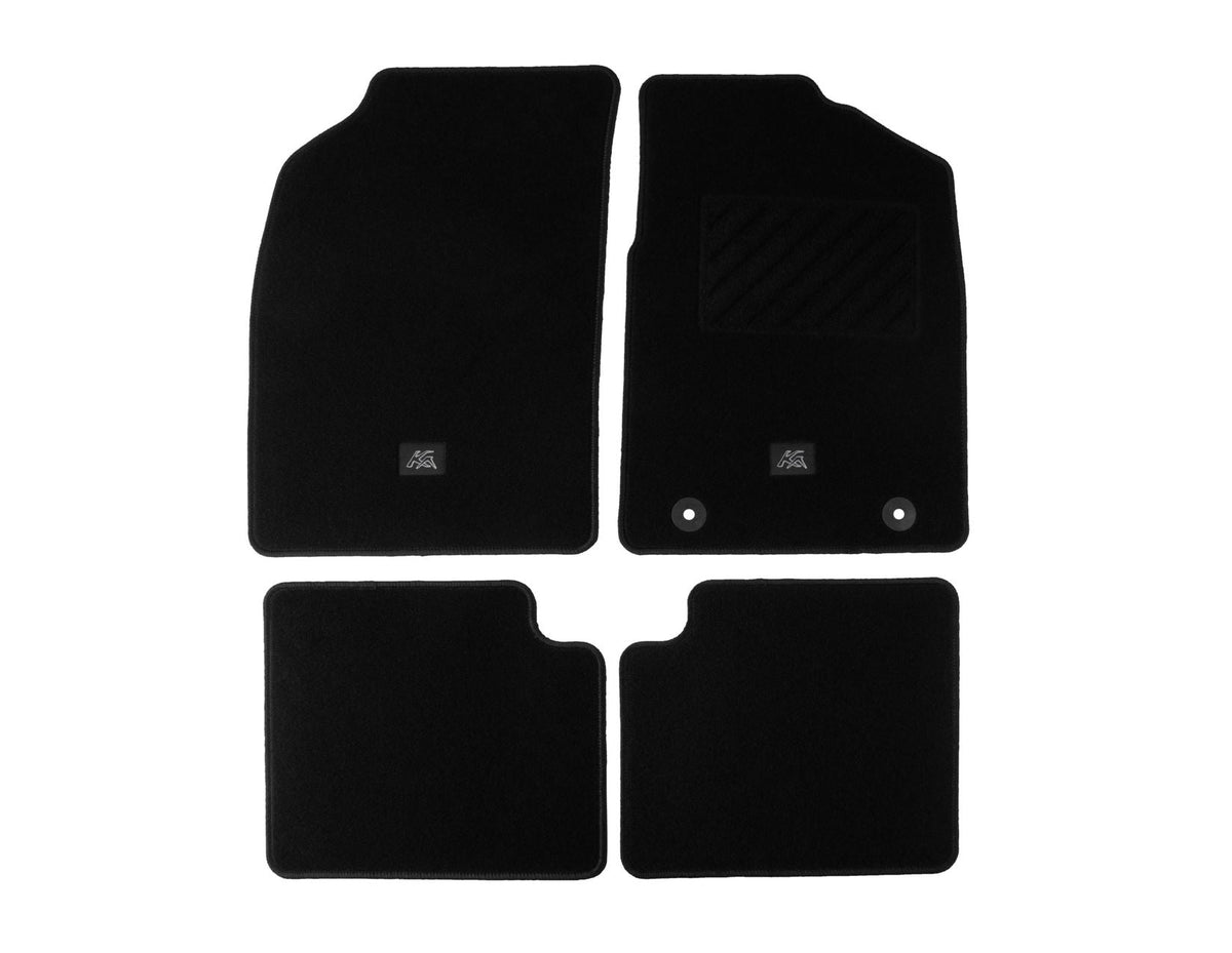 KA FRONT & REAR CARPET FLOOR MAT KIT CONTOURED SET BLACK WITH MODEL LOGO 2012-2016