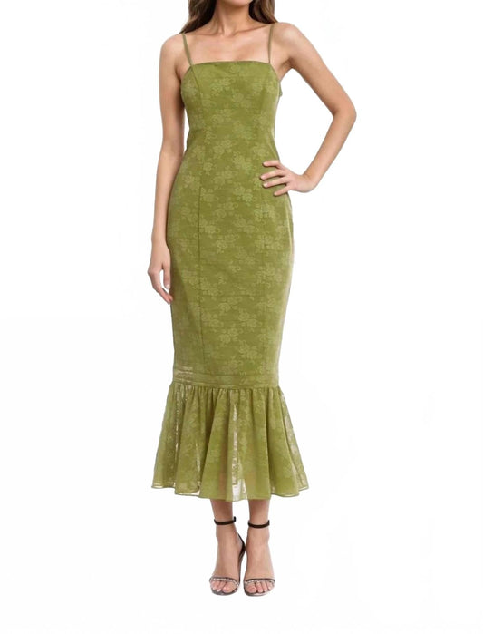 Tank Pencil Dress With Ruffle Hem In Green