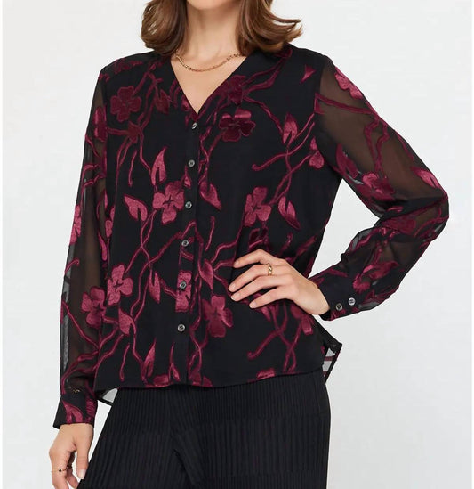 Women's V-Neckline Jacquard Blouse In Floral