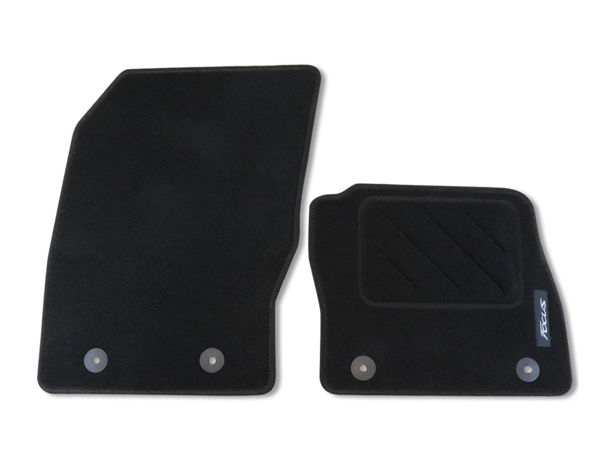FOCUS FRONT & REAR CARPET FLOOR MATS CONTOURED SET BLACK WITH MODEL LOGO 2015-2019