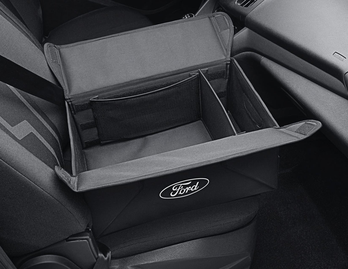 FABRIC TRANSPORT ORGANISER BOX FOLDABLE BLACK WITH WHITE FORD OVAL ON BOTH SIDES