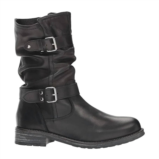Women's Noelle Strappy Mid Calf Biker Boot In Black