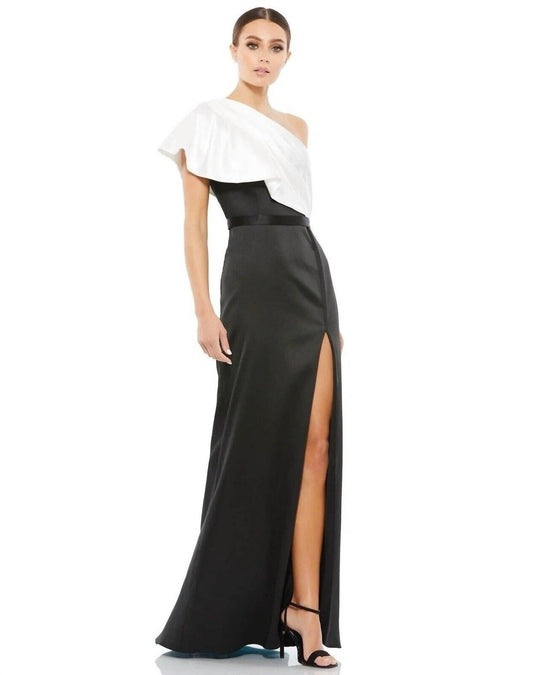 Two Tone One Shoulder Maxi Dress In Black White