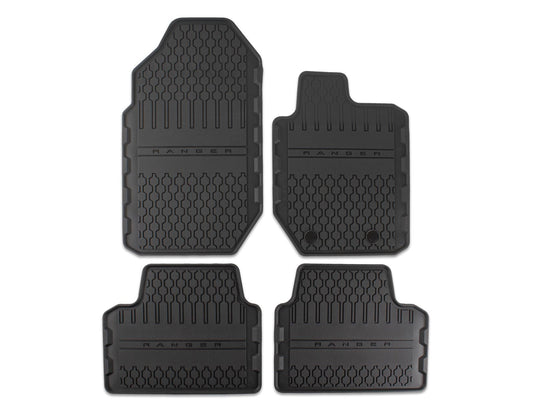 RANGER TKE FRONT & REAR RUBBER FLOOR MAT KIT ALL WEATHER BLACK WITH MODEL BRANDING 2011-2023 1809466