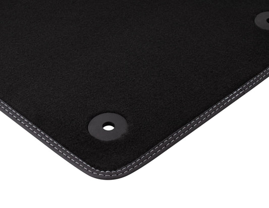 FIESTA FRONT VELOUR CARPET FLOOR MAT KIT CONTOURED IN BLACK WITH METAL GREY STITCHING 2012-2017