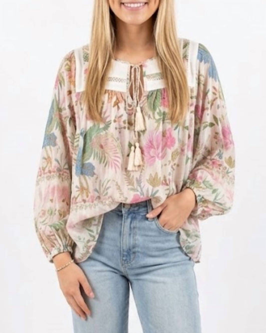 Byron Floral Top In Ivory Multi
