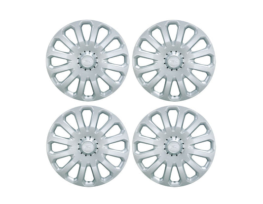 SET OF 4 WHEEL COVER TRIMS, SILVER, FITS 15" STEEL WHEELS