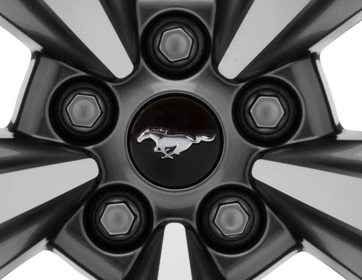 MUSTANG SINGLE 55MM WHEEL CENTRE CAP WITH MUSTANG LOGO BLACK 18" 19" ALLOY 2015-ONWARDS