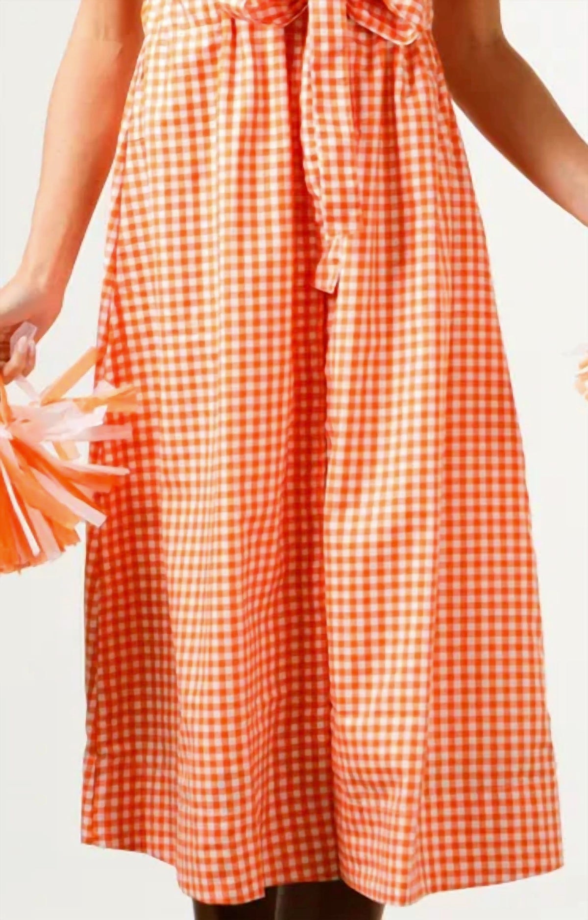 Bria Midi Dress In Orange And White Gingham