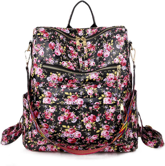 Women's Vegan Leather Backpack In Floral