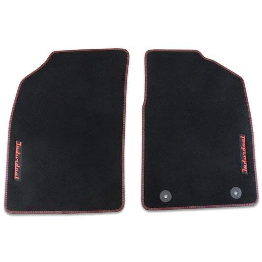 KA FRONT VELOUR CARPET FLOOR MAT CONTOURED BLACK WITH RED STITCHING 2012-2016