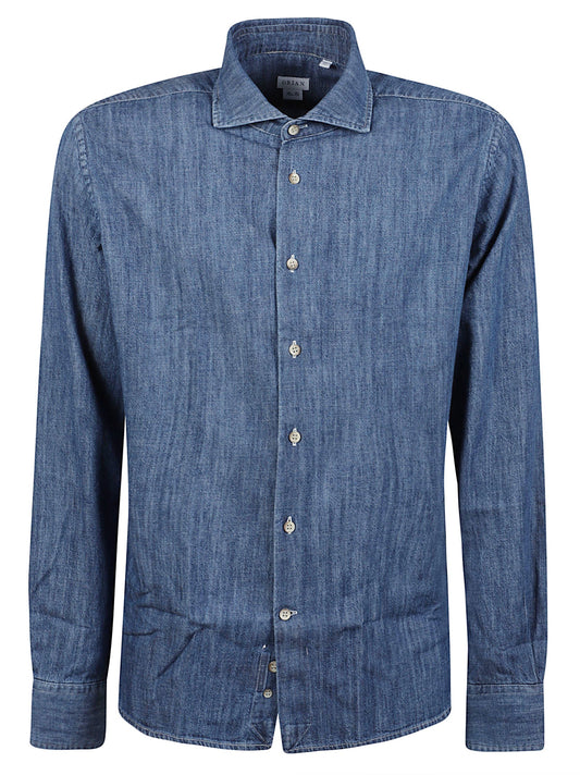 Denim-Like Slim-Fit Long Sleeve Shirt