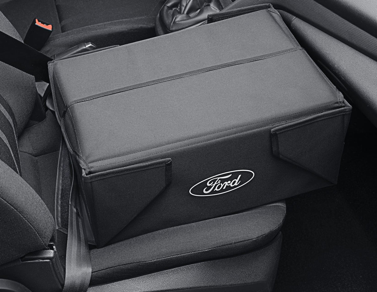 FABRIC TRANSPORT ORGANISER BOX FOLDABLE BLACK WITH WHITE FORD OVAL ON BOTH SIDES