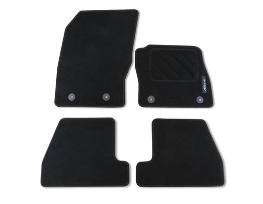 FOCUS FRONT & REAR CARPET FLOOR MATS CONTOURED SET BLACK WITH MODEL LOGO 2015-2019