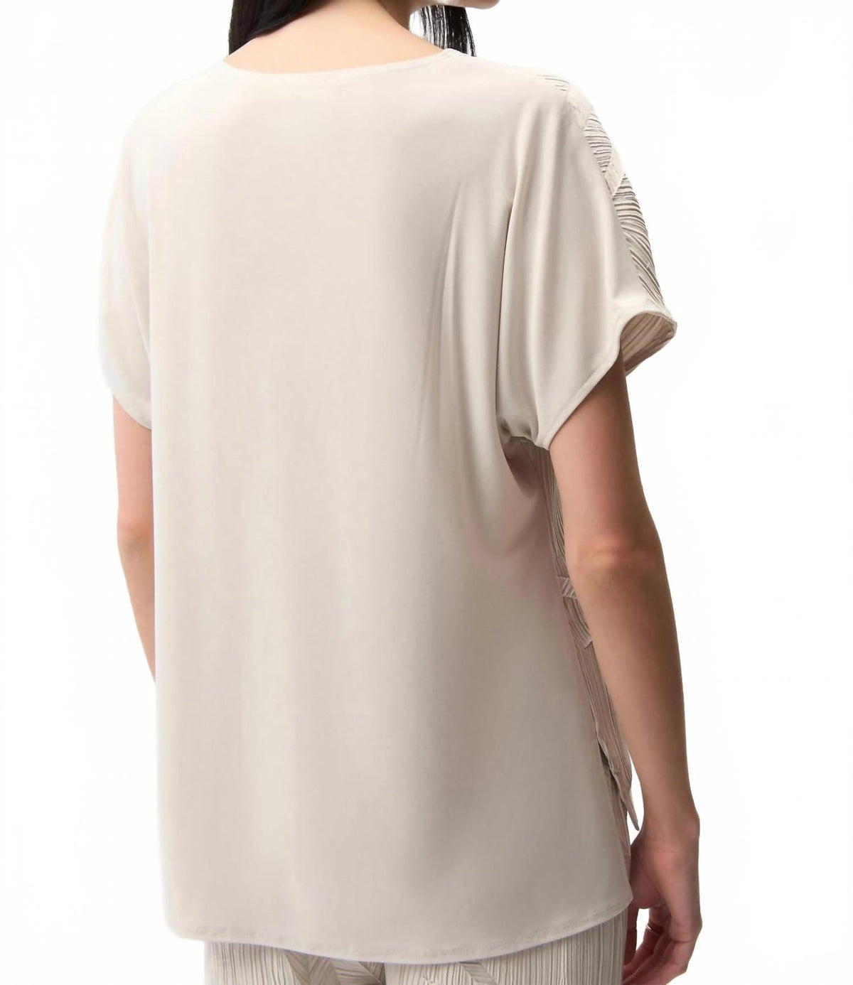Pleated Satin Boxy Top With Silky Knit Back In Beige
